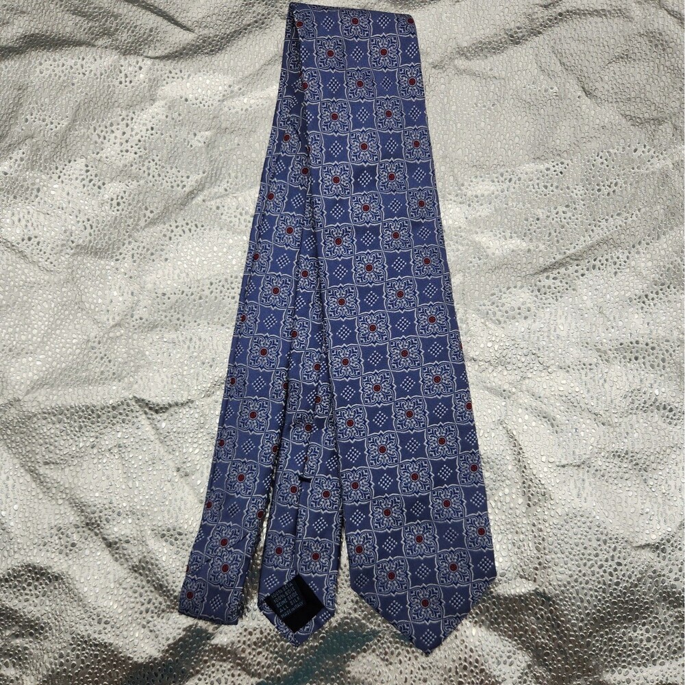 Tie Massimo Bizzocchi Geometric Jacquard Blue White Necktie Italy Silk VTG